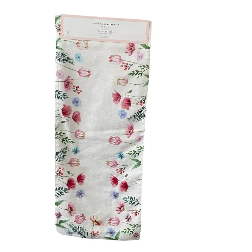 Cupcakes & Cashmere Embroidered Floral Table Runner 14x72 Pop of Color NEW